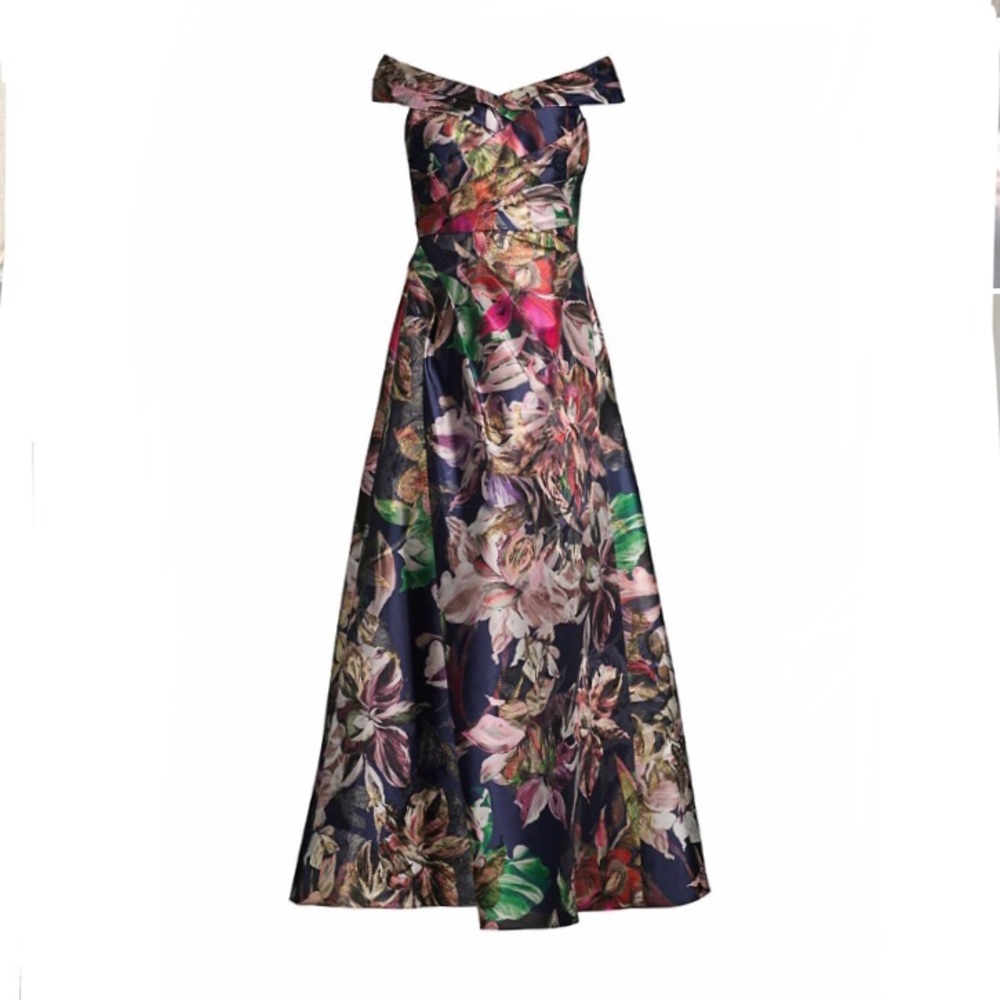 NWOT Off the Shoulder Metallic Floral Dress